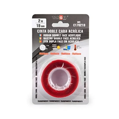 Imagen de TARGET C170219 Cinta doblecara extrafuerte 2M X 19mm Transparente Adhesiva de Montaje Acrílica Metal Madera Cristal Plástico Multiusos