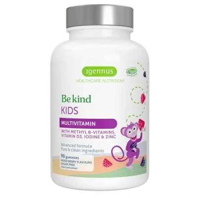 Imagen de Vitaminas para Niños 90 Gominolas Veganas, Fórmula Multivitaminas de Alta Absorción en Formas Metiladas B y Vitamina D, Desde 4 Años, Sin Azúcar, Sabor a Bayas, Igennus