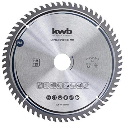 Imagen de kwb 588268 hoja de sierra circular carpintero, madera/madera dura, cortes 216 x 30 mm, número alto, 64 dientes Z 64, precisión fina,