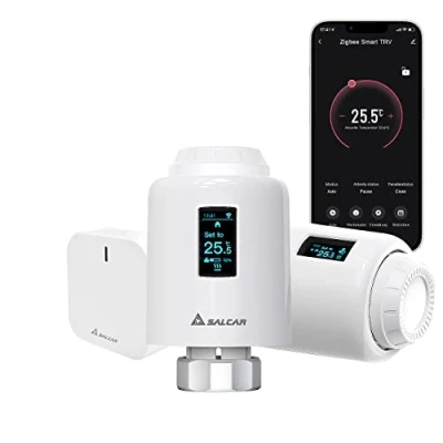 Imagen de SALCAR Kit de Cabezal Termostático Inteligente Programable Tuya ZigBee Termostato Compatible con Amazon Alexa &amp; Google Assistant