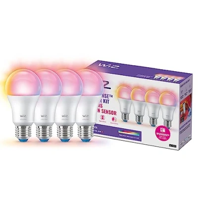 Imagen de WiZ Bombilla LED inteligente, Casquillo E27 7W (Eq.60) 806 lúmens, Luz Blanca y de Colores, Compatible con Alexa, Google Home, tecnología SpaceSense Matter Pack 4