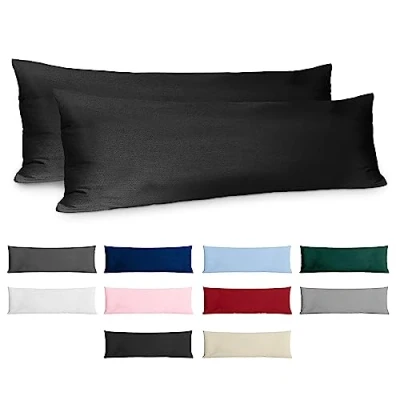 Imagen de Dreamzie Funda de Almohada 40x145 Algodón Reforzado (Pack 2) Negro Tela Apretada 57 Hilos/cm² 40 x 145 Certificación Oeko Tex