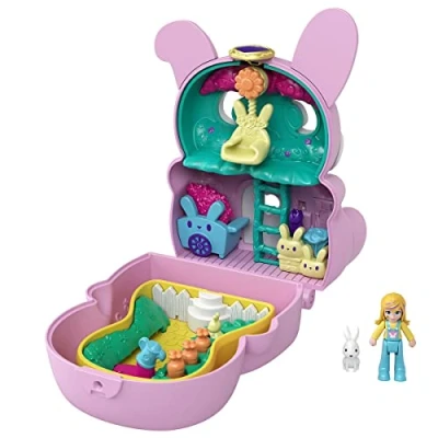 Imagen de Polly Pocket Conejito Vueltas Cofre Conejo con asa y muñeca, Juguete para niñas niños +4 años Mattel GTM60