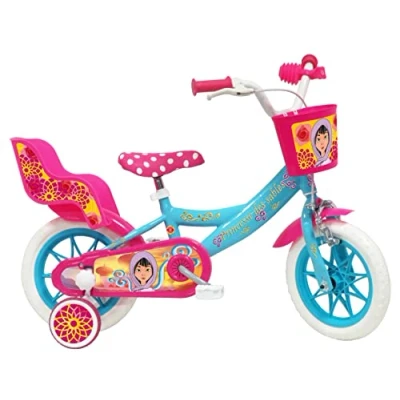 Imagen de Vélo ATLAS Bicicleta 12&#039; Princesa de Las Arena Equipada con 1 Freno, Cesta Delantera, Portamuñecas traseras, Guardabarros, Carter y estabilizadores, Turquesa