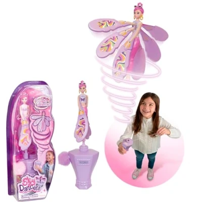 Imagen de Lansay Sky Dancers Lovely Luna Doll Muñeca mágica de Hadas voladoras para niños a Partir 6 años Que Vuela en el Aire con su Lanzador Cuerdas Batería Gratis