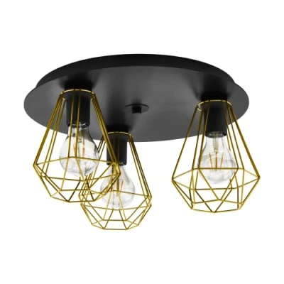 Imagen de Eglo lámpara de techo Tarbes 2, 3 luces, iluminación salón metal en negro, latón, luz dormitorio, casquillo E27, diámetro 45 cm