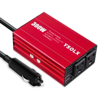 Imagen de Inversor de corriente para coche 300 W, convertidor CC 12 V a 110 CA, puertos USB duales 4.2 A, 2 salidas cargador con toma laptop