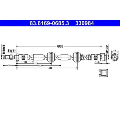 Imagen de ATE 83.6169 0685.3 Latiguillos de Freno 685 M10x1 VOLKSWAGEN: Touareg I