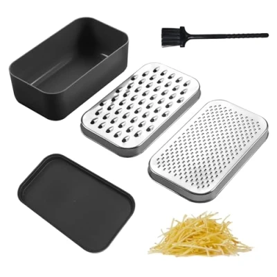 Imagen de 1 juego de rallador queso con cepillo pieza, recipiente y tapa, cocina acero inoxidable, picadora multifuncional, pelador para verduras, frutas