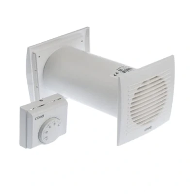 Imagen de Ø 125mm Intercambiador de Calor con Termostato Kit Distribución para Montaje en Pared Plástico Blanco