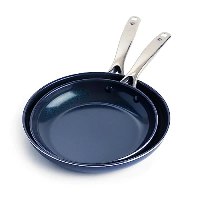 Imagen de Blue Diamond Cookware Juego de Sartenes 24 y 28 cm con Revestimiento Cerámica Antiadherente Reforzado Diamantes, cm, Sin PFAS, Aptas para Lavavajillas Horno, Azul