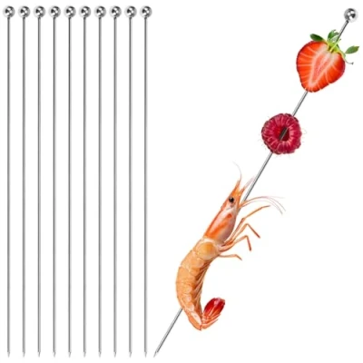 Imagen de COM FOUR® 10x brochetas de cóctel acero inoxidable para comer con los dedos, frutas, hamburguesas recolector fiestas reutilizable 22 cm (10 piezas 22cm)