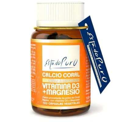Imagen de Calcio y Vitamina D Estado Puro Coral Marino (1000 mg) + D3 (400 UI) Magnesio Citrato Huesos Articulaciones Fuertes 120 Cápsulas Vegetales de Tongil