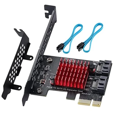 Imagen de YUNKOZAND PCIE 1X Tarjeta SATA 2 Puertos, con Cables SATA, de expansión 6 Gbit/s, Controlador PCI E 3.0 GEN3 JMicron + Chip JMB582