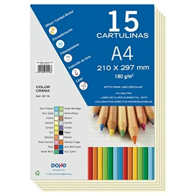 Imagen de Dohe Cartulinas A4 Color Crema para Manualidades e Impresión (15 uds.) 21x29,7 cm 180 g/m² Material de oficina