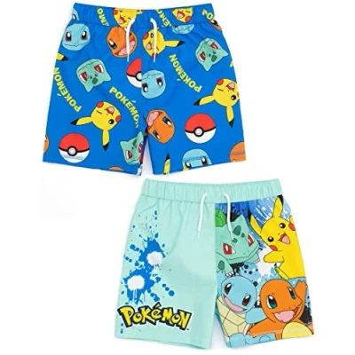 Imagen de Pokémon Swim Shorts 2 Pack para Niños Blue Squirtle Pikachu Charmander Bulbasaur Pantalones de natación Trunks Regalos Trajes baño Jugadores