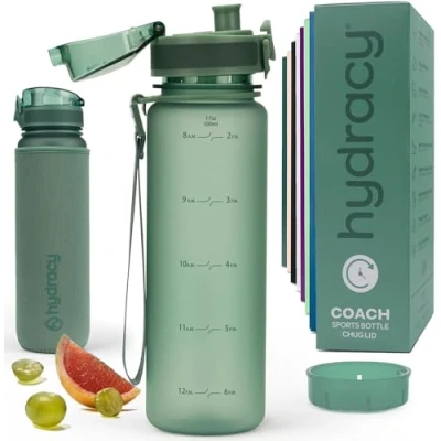 Imagen de Hydracy Botella de Agua con Marcador Tiempo 500 mL Deportiva sin BPA Gimnasio Antifugas Funda Antitranspirante e Colador Infusión