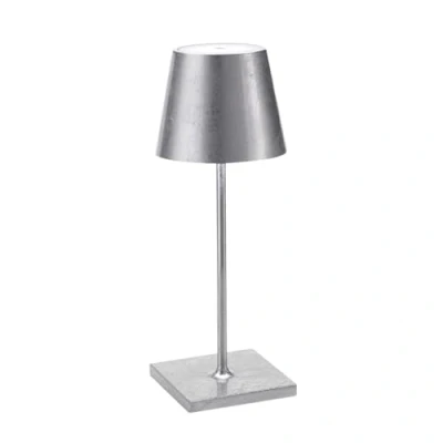 Imagen de Zafferano, Lámpara Poldina Pro Mini con Hoja Color Plata, de Mesa Recargable e Inalámbrica Control Táctil, Adecuada como Interior, Atenuador, 2200 3000 K, Altura 30 cm