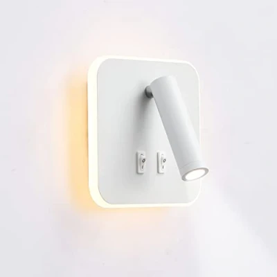 Imagen de uksunvi lámpara de pared LED, lectura junto a la cama, lámparas LED 12 W, foco ajustable （3 W + 9 3000 K luz cálida） (blanco cuadrado)