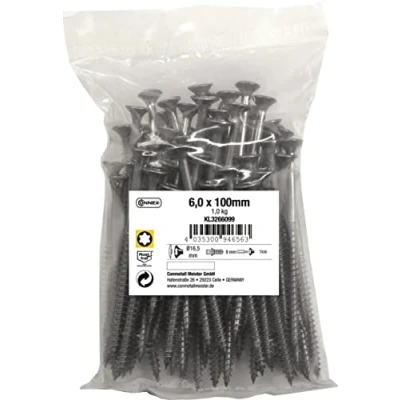 Imagen de Connex KL3266099 Tornillos universales (6,0 x 100 mm, 1 kg, cabeza avellanada, tracción TX, rosca parcial, acero inoxidable, juego de tornillos/tornillos en bolsa)