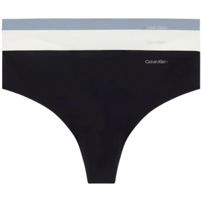 Imagen de Calvin Klein Pack de 3 Braguitas Tipo Tanga para Mujer Invisibles sin Costuras, Multicolor (Black/Ivory/Flint Stone), XL
