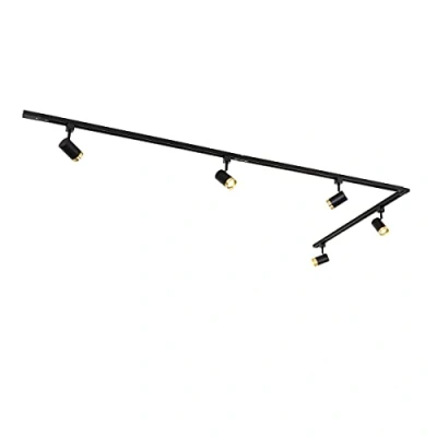 Imagen de QAZQA Moderno Sistema de carril monofásico 5 focos negro con aro dorado Jeana Acero/Aluminio Alargada Adecuado para LED Max. x 50 Watt