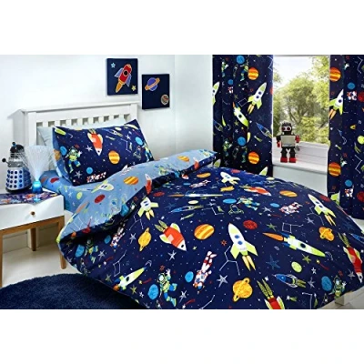Imagen de Bedlam Supersonic Juego de Funda edredón Que Brilla en la Oscuridad, tamaño Cama Junior, Ropa Azul