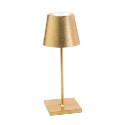 Imagen de Zafferano, Lámpara Poldina Pro Mini con Hoja Color Oro, de Mesa Recargable e Inalámbrica Control Táctil, Adecuada como Interior, Atenuador, 2200 3000 K, Altura 30 cm