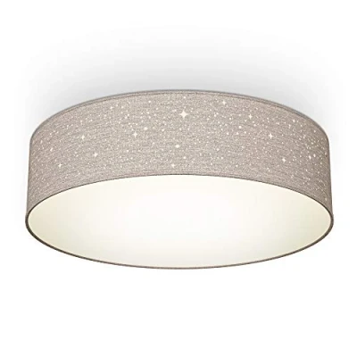 Imagen de B.K.Licht I lámpara de techo tela 38 cm gris topo 2 luces E27 cielo estrellado textil dormitorio pantalla sin bombilla