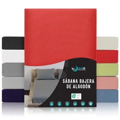 Imagen de Dreamzie Sabanas 90x190/200 Ajustable Algodon Oeko Tex Certificado Rojo Sábanas Bajeras 90 x 190/200 100% Jersey