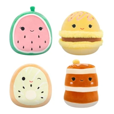 Imagen de Squishmallows Comida Original de 5 Pulgadas, Paquete 4 Kachina Kiwi, Rayen Pancakes, Visconti Lemon Macaron, Wanda Watermelon