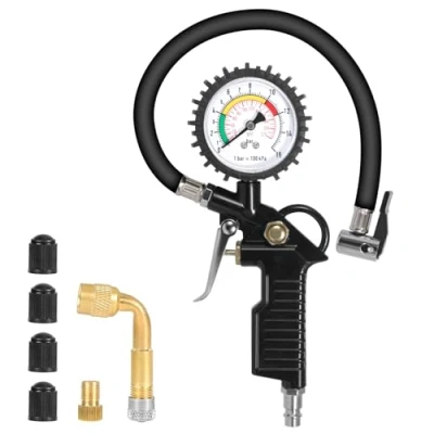Imagen de GLOSKIN Manometro Presion Neumaticos, Medidor de Neumaticos 220PSI, Herramienta Central con Válvula, Accesorios Compresor, para Automóviles, Motocicletas, Camiones, Bicicletas