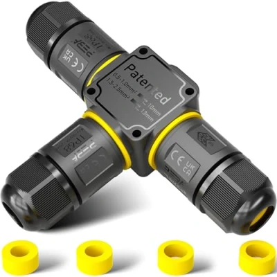 Imagen de PEBA® Conector de cable estanco IP68,Cajas Conexiones Impermeables,Conectores electricos rapidos 3 vías,Manguito conexión eléctrico exterior pines para jardín apto cables 4 12mm 2pcs