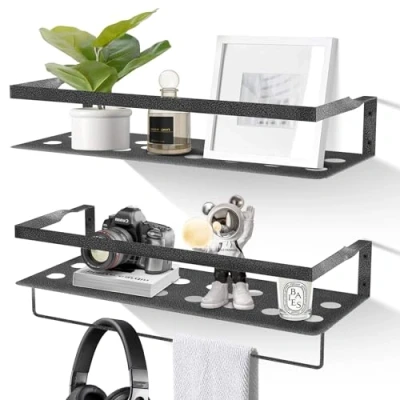 Imagen de Uten Juego de 2 Baldas Pared, 40 cm Largo Estantes Pared Clásicos Modernos con Toallero, Ahorre Espacio, para Salon Cocina Baño Dormitorio