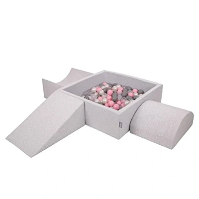 Imagen de KiddyMoon Parque Infantil De Espuma con Cuadrada Piscina Bolas (300 Bolas) para Niños, Gris Claro: Perla/Gris/Transparente/Rosa Clr