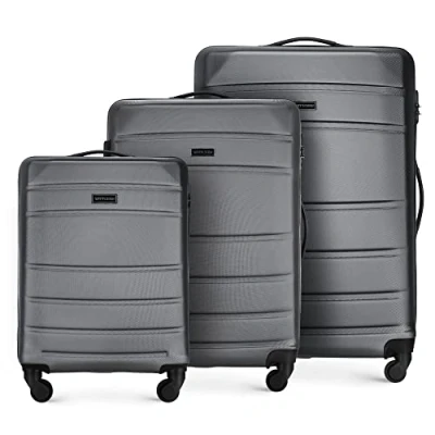 Imagen de WITTCHEN Maleta de Viaje Equipaje Mano Cabina ABS con 4 Ruedas giratorias Cerradura combinación Asa telescópica Globe Line Set 3 Maletas Gris