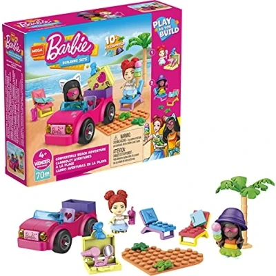 Imagen de MEGA Construx Barbie Playa Malibú, muñecas y Coche de Juguete Bloques construcción con Accesorios Mattel GWR79