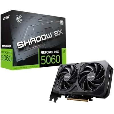 Imagen de MSI GeForce RTX 5060 8G SHADOW 2X OC, tarjeta gráfica NVIDIA 5060, 8GB GDDR7, 28 Gbps, PCI Gen 5, negra