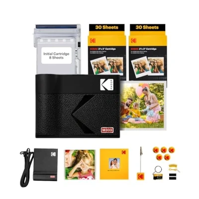 Imagen de KODAK Mini 3 ERA 4PASS Impresora de Fotos Portátil (7,6x7,6cm) (Impresora + Pack Regalo con 68 Hojas (8 Iniciales 60 Hojas), Negro)