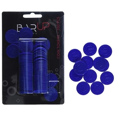 Imagen de HENDI fichas plásticas grabadas con símbolo del euro, BarUp, reutilizables, monedas para pagos alternativos y vales de consumición en bares, restaurantes, eventos, 100 uds, ⌀25mm, ABS, azul