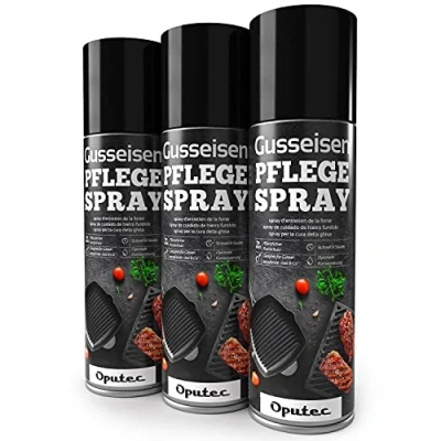 Imagen de Oputec 3 x 500ml Spray Protector Antiadherente para Hierro Fundido Accesorio Ideal la protección y el Cuidado de Parrillas, sartenes, ollas, hornos holandeses, Parrillas Barbacoa, asadores