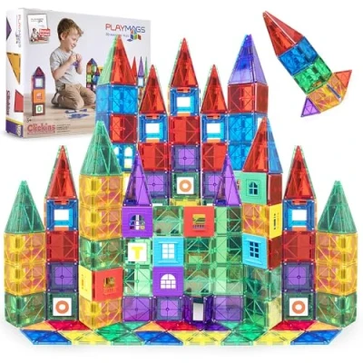 Imagen de Playmags Juego De 100 Bloques Magnéticos 3D para Niños Juguetes con Imanes Más Fuertes Stem Construcción Construcciones Magneticas Niñosin Coloridas Y Duraderas