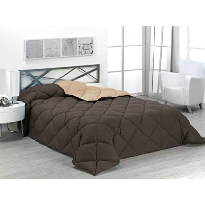 Imagen de SABANALIA Edredón nórdico de 400 g Reversible (Bicolor) Relleno Fibra Hueca Virgen Siliconada Hipoalergénico Válido para Cama 90/105 cm (180x270), Color Arena y Chocolate