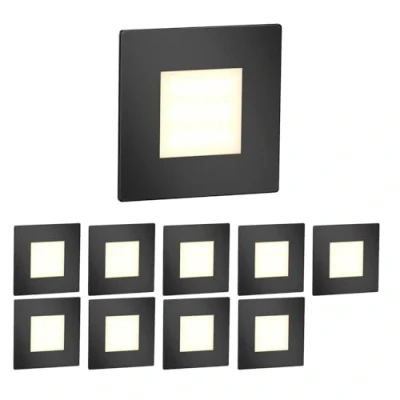Imagen de ledscom.de 10 LED luz de escalera/luz pared empotrada FEX para interior y exterior, angular, negro, 85 x 85mm, blanco cálido