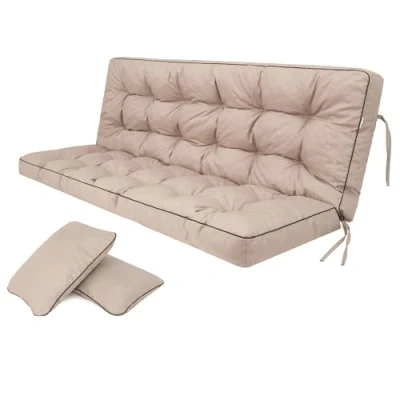 Imagen de Bjird Cojin para Banco Cojines Blandos de Asiento y Respaldo Tumbonas, Bancos Jardín, Columpios Patio, Suelo Impermeables con Diseño Acolchado Correas 180 cm Beige