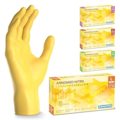 Imagen de ARNOMED guantes nitrilo talla L, amarillo, de nitrilo, 100 uds/caja, desechables sin polvo, goma látex, XS, S, M y L