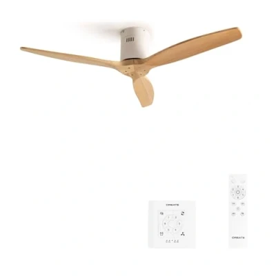 Imagen de CREATE / WINDCALM/Ventilador de techo blanco madera natural con controlador y mando 40W, Silencioso, Ø132 cm, 6 velocidades, temporizador, función verano invierno