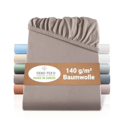 Imagen de BaSaTex Sábana bajera ajustable de punto orgánico, 140 x 200 cm, 100 % algodón certificado GOTS, 160 color: topo