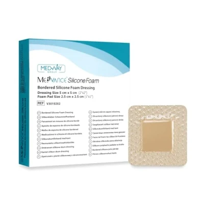 Imagen de MedVanceTM silicona Apósito de espuma adhesiva con borde Tamaño 5 cm x (almohadilla 2.5 cm), caja apósitos