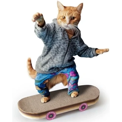 Imagen de Suck UK Patineta para rascar Gatos, Juguete en Forma de monopatín, Juguetes interactivos Regalos novedosos Postes alternativos Gatos y Gatitos